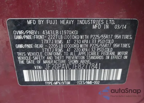 2014 Subaru Xv Crosstrek 2.0I Premium from USA, damaged, VIN JF2GPAVC7E8277841